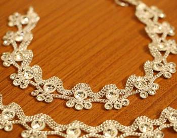 Silver Plated Zircon Studded Silver Look Anklets 2