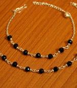 Black Beads Silver Look Light Weight Anklets