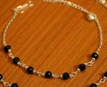 Black Beads Silver Look Light Weight Anklets 2