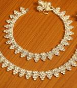 Flower Shaped Zircon Studded Silver Plated Anklets