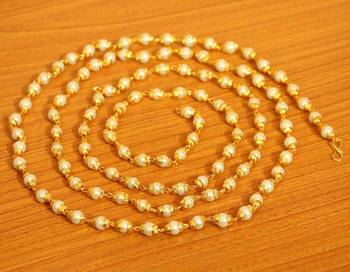Pearl Gold Look Long Single Line Necklace 1