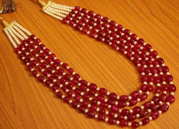 Ruby  And  Pearl 5 Line Royal Necklace 1
