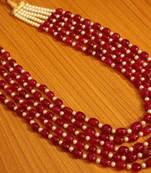 Ruby  And  Pearl 5 Line Royal Necklace