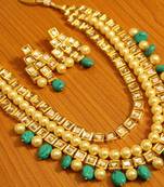 Turquoise  And  Pearl Kundan Meenakari Necklace Set