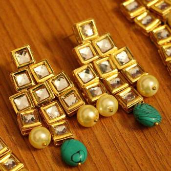 Turquoise  And  Pearl Kundan Meenakari Necklace Set 3