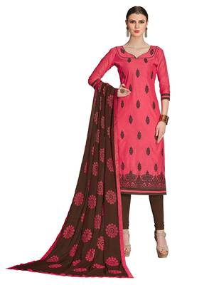  women Chanderi red embroidery party wear unstiched  salwar suit with dupatta  1