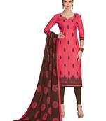  women Chanderi red embroidery party wear unstiched  salwar suit with dupatta 