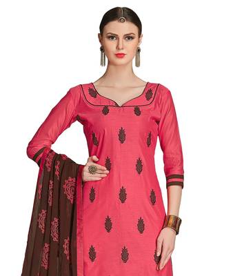  women Chanderi red embroidery party wear unstiched  salwar suit with dupatta  3