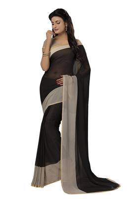 Black printed georgette saree with blouse 1