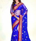 Blue Embroidered Net Party Wear Saree Saree With Blouse Piece