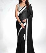 Black Embroidered Georgette Party Wear Saree With Blouse Piece