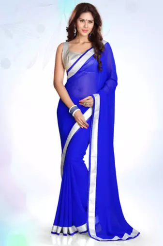 Royal Blue Embroidered Jacquard Party Wear Saree With Blouse Piece