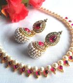 Dark pink Gota pearl necklace set