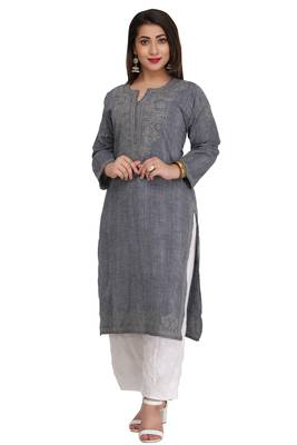 Blue Embroidered Cotton Chikankari Kurti  1