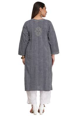 Blue Embroidered Cotton Chikankari Kurti  2