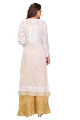 White Embroidered Faux Georgette Chikankari Kurti 2