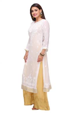 White Embroidered Faux Georgette Chikankari Kurti 3