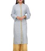 Grey Embroidered Faux Georgette Chikankari Kurti 