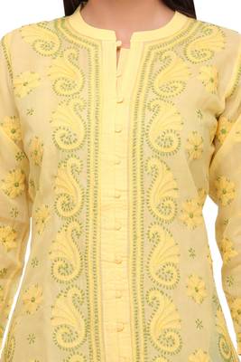 Yellow Embroidered Cotton Chikankari Kurti 4