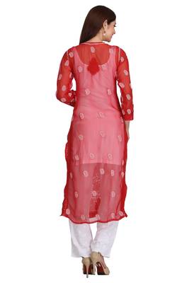 Maroon Embroidered Faux Georgette Chikankari Kurti 3