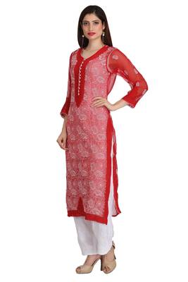 Maroon Embroidered Faux Georgette Chikankari Kurti 4