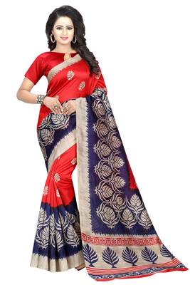 Red printed bhagalpuri silk saree with blouse 1