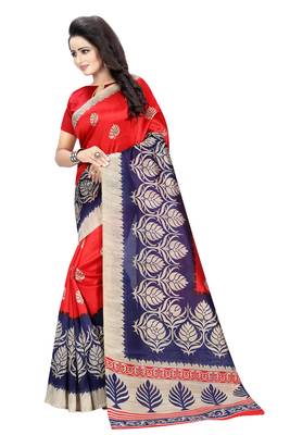 Red printed bhagalpuri silk saree with blouse 2