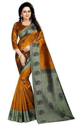 Mustard printed bhagalpuri silk saree with blouse 1