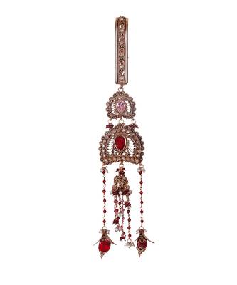 Red Gold Beads Pearl Jhumka Challa Waist Key Chain Satka TSW189 1