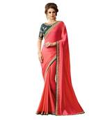Pink embroidered satin saree with blouse