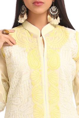 Lemon Embroidered Cotton Chikankari Kurti 4