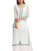 Sea Green Embroidered Faux Georgette Chikankari Kurti