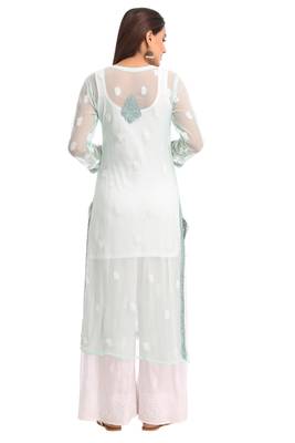Sea Green Embroidered Faux Georgette Chikankari Kurti 2