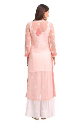 Peach Embroidered Faux Georgette Chikankari Kurti 2
