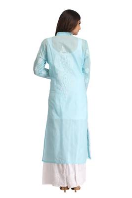 Blue Embroidered Cotton Chikankari Kurti 3