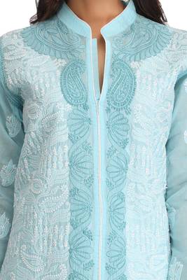 Blue Embroidered Cotton Chikankari Kurti 5