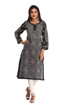 Black Embroidered Cotton Chikankari Kurti 1