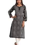 Black Embroidered Cotton Chikankari Kurti