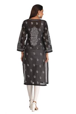 Black Embroidered Cotton Chikankari Kurti 2