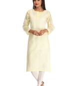 Lemon Embroidered Cotton Chikankari Kurti