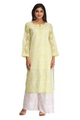Green Embroidered Cotton Chikankari Kurti 1