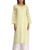 Green Embroidered Cotton Chikankari Kurti