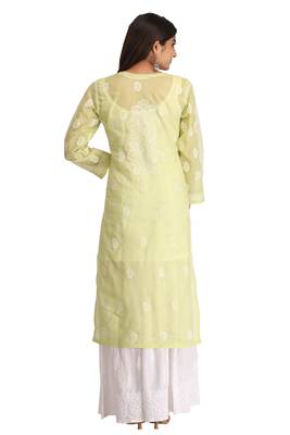 Green Embroidered Cotton Chikankari Kurti 2