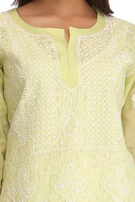 Green Embroidered Cotton Chikankari Kurti 4