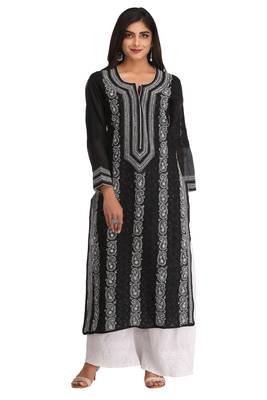 Black Embroidered Cotton Chikankari Kurti 1