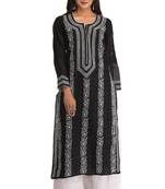 Black Embroidered Cotton Chikankari Kurti