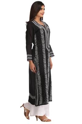 Black Embroidered Cotton Chikankari Kurti 3