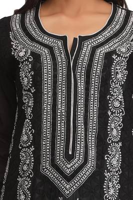 Black Embroidered Cotton Chikankari Kurti 4