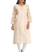 Fawn Embroidered Cotton Chikankari Kurti 