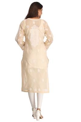 Fawn Embroidered Cotton Chikankari Kurti  2